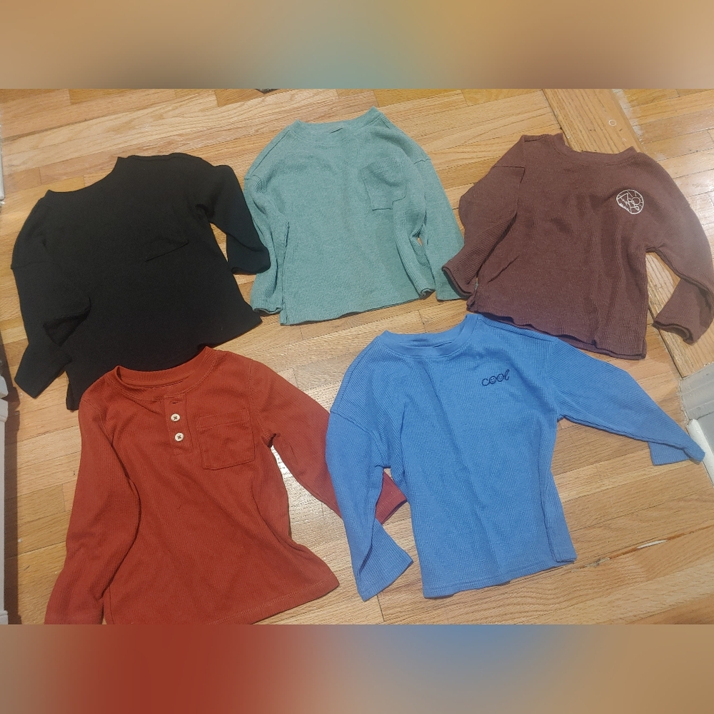 Cat & Jack Boy Long Sleeve Waffle Shirt Set - Black, Teal, Maroon, Rust, Blue 2T